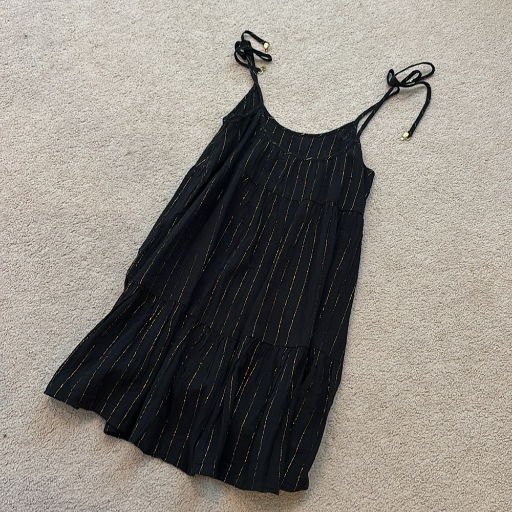 Aerie Black Mini Beach Dress with Gold Stripes - Picture 3 of 5